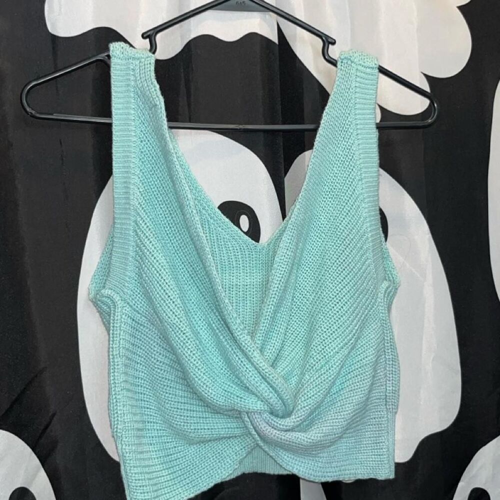 Pink-lily Women's Blue and Green Crop-top